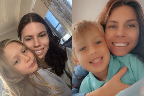 Jammie-Lee smiling with her children Bailey and Byron post epilepsy surgery at Austin Health